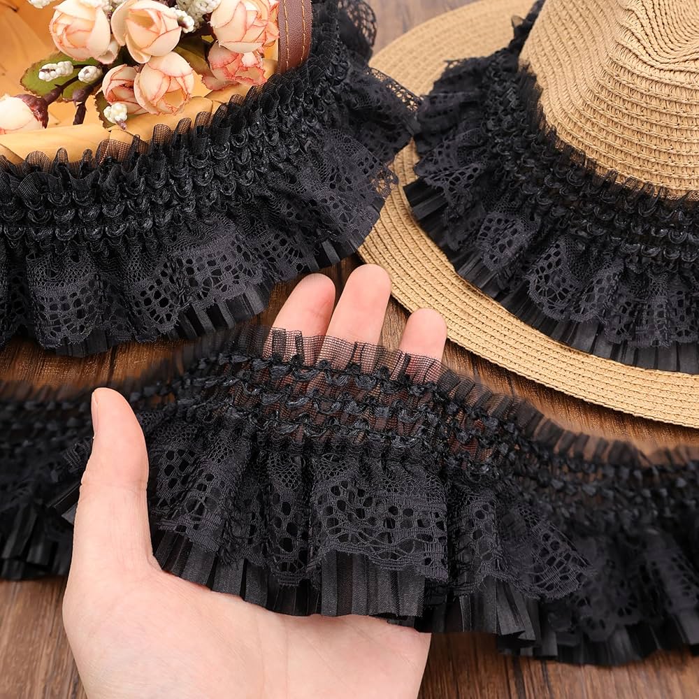 Amazon.com: 4 Yards Gorgeous Elastic Ruffle Trim 2-Layer